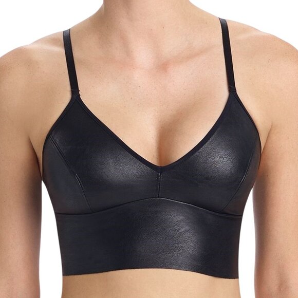 Commando Faux Leather Long Line Bralette BRA402 (Black)